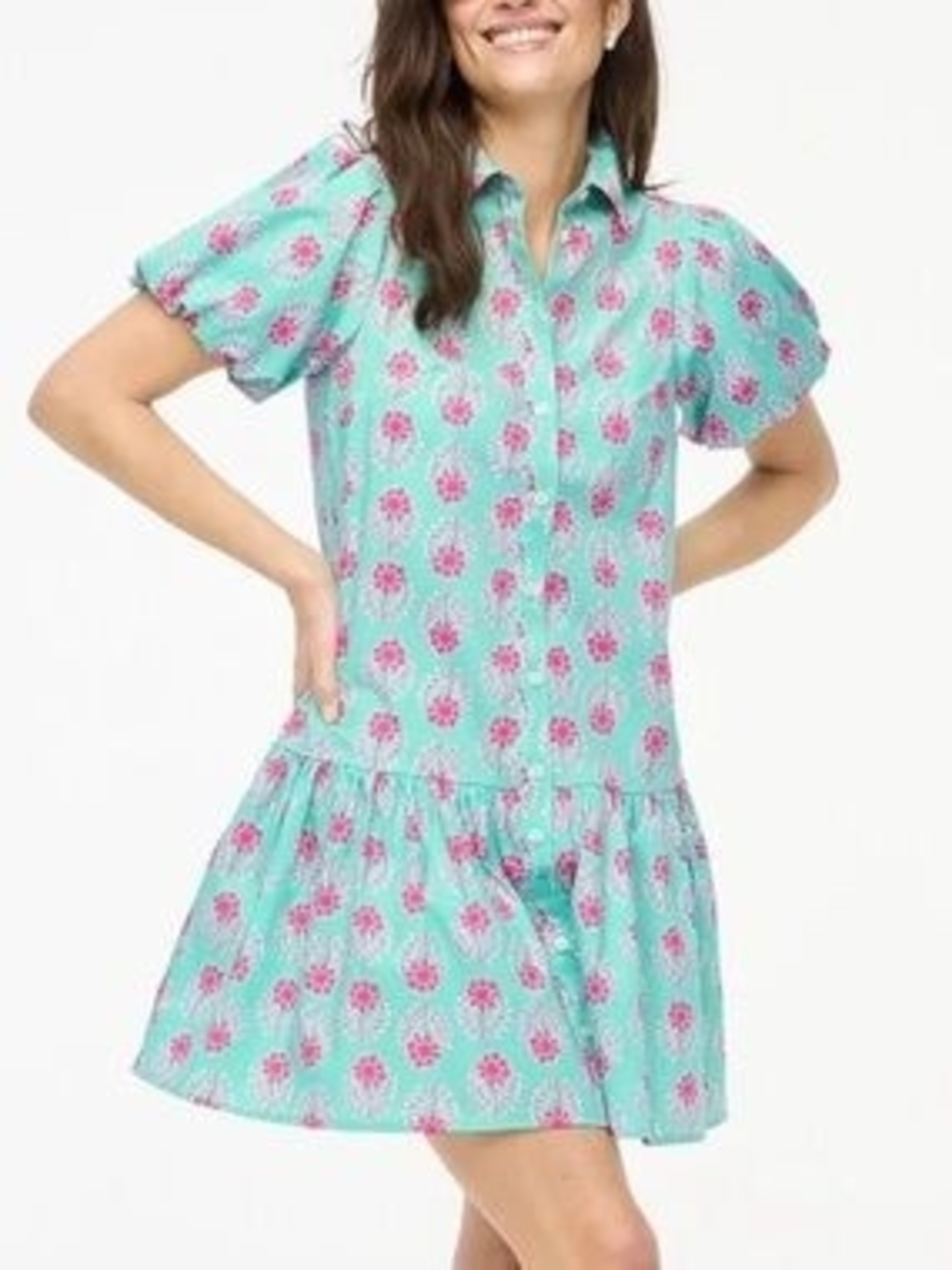 J. Crew 2025 Bubble Sleeve Mini Dress Bright Spearmint Tulip Size 8